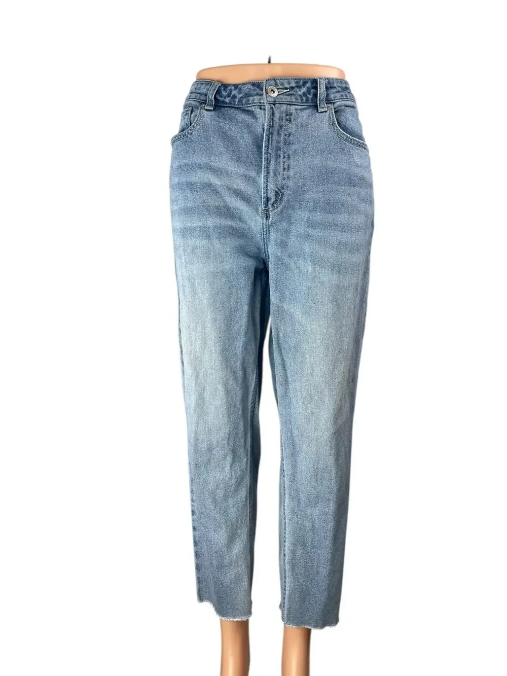 Something Navy Blue Raw Hem High Waisted Straight Leg Denim Jeans Pants Size 10